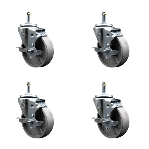 Service Caster Semi Steel Swvl Grip Ring Caster Set 4 w/3''Wheel&7/16''Stem-4 Swvl w/Top Lck BRK, 4PK SCC-GR20S415-SSR-TLB-716138-4 - main